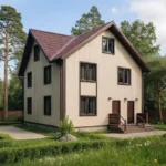 Проект дома «Д-180Б» из СИП-панелей, 180 м² — двухэтажный дом с бежевым фасадом и коричневой крышей | HotWell.KZ