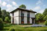 Проект дома «Ё-152» из СИП-панелей, 152 м² — двухэтажный дом с белым фасадом, серой крышей и крыльцом | HotWell.KZ