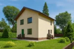 Проект дома «Е-164» из СИП-панелей, 164 м² — двухэтажный дом с бежевым фасадом и коричневой крышей | HotWell.KZ