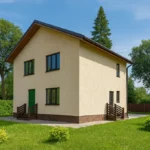Проект дома «Е-164» из СИП-панелей, 164 м² — двухэтажный дом с бежевым фасадом и коричневой крышей | HotWell.KZ