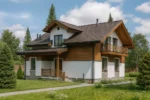 Проект дома «Е-194» из СИП-панелей, 194 м² — двухэтажный дом с белым фасадом, коричневой крышей и балконом | HotWell.KZ