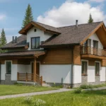 Проект дома «Е-194» из СИП-панелей, 194 м² — двухэтажный дом с белым фасадом, коричневой крышей и балконом | HotWell.KZ