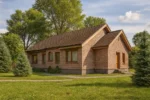 Проект дома «Г-156» из СИП-панелей, 156 м² — одноэтажный дом с кирпичным фасадом и коричневой крышей | HotWell.KZ
