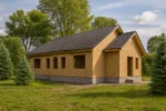 Дом «Г-156», 156 м², 1 этаж, в черновой отделке: коробка из СИП-панелей OSB-3, двускатная кровля из металлочерепицы, проёмы без окон и дверей