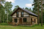 Проект дома «Г-161» из СИП-панелей, 161 м² — двухэтажный дом с каменным фасадом, серой крышей и террасой | HotWell.KZ