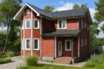 Проект дома «Г-170» из СИП-панелей, 170 м² — двухэтажный дом с красным фасадом и серой крышей | HotWell.KZ
