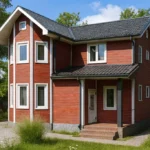 Проект дома «Г-170» из СИП-панелей, 170 м² — двухэтажный дом с красным фасадом и серой крышей | HotWell.KZ