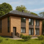 Проект дома «Г-210» из СИП-панелей, 210 м² — двухэтажный дом с коричневым фасадом и серой крышей | HotWell.KZ