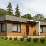 Проект дома «Г-83» из СИП-панелей, 83 м² — одноэтажный дом с серым фасадом, плоской крышей и крыльцом | HotWell.KZ