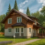 Проект дома «Х-151» из СИП-панелей, 151 м² — двухэтажный дом с коричневым фасадом, коричневой крышей и террасой | HotWell.KZ
