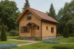 Проект дома «И-102» из СИП-панелей, 102 м² — двухэтажный дом с деревянным фасадом и коричневой крышей | HotWell.KZ