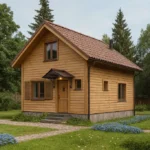 Проект дома «И-102» из СИП-панелей, 102 м² — двухэтажный дом с деревянным фасадом и коричневой крышей | HotWell.KZ