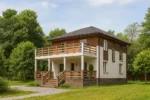Проект дома «И-155» из СИП-панелей, 155 м² — двухэтажный дом с белым фасадом, коричневой крышей и балконом | HotWell.KZ
