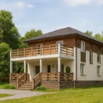 Проект дома «И-155» из СИП-панелей, 155 м² — двухэтажный дом с белым фасадом, коричневой крышей и балконом | HotWell.KZ
