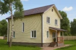 Проект дома «И-164» из СИП-панелей, 164 м² — двухэтажный дом с жёлтым сайдингом, коричневой крышей и крыльцом | HotWell.KZ