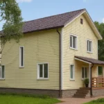 Проект дома «И-164» из СИП-панелей, 164 м² — двухэтажный дом с жёлтым сайдингом, коричневой крышей и крыльцом | HotWell.KZ