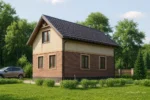 Проект дома «К-107В» из СИП-панелей, 107 м² — двухэтажный дом с коричневым фасадом и черной крышей | HotWell.KZ
