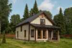 Проект дома «К-164Г» из СИП-панелей, 164 м² — двухэтажный дом с бежевым фасадом, серой крышей и террасой | HotWell.KZ