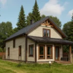 Проект дома «К-164Г» из СИП-панелей, 164 м² — двухэтажный дом с бежевым фасадом, серой крышей и террасой | HotWell.KZ