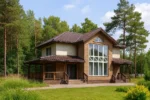 Проект дома «К-184Б» из СИП-панелей, 184 м² — двухэтажный дом с коричневым фасадом, коричневой крышей и террасой | HotWell.KZ