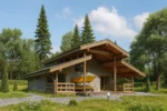Проект дома «К-42» из СИП-панелей, 42 м² — одноэтажный дом с серым фасадом, деревянной крышей и террасой | HotWell.KZ