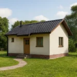 Проект дома «К-48Б» из СИП-панелей, 48 м² — одноэтажный дом с белым фасадом и черной крышей | HotWell.KZ