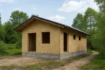 Дом «К-52», 52 м², 1 этаж, в черновой отделке: коробка из СИП-панелей OSB-3, двускатная кровля из металлочерепицы, проёмы без окон и дверей