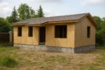 Дом «К-80», 80 м², 1 этаж, в черновой отделке: коробка из СИП-панелей OSB-3, двускатная кровля из металлочерепицы, проёмы без окон и дверей