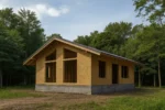 Дом «К-80Б», 80 м², 1 этаж, в черновой отделке: коробка из СИП-панелей OSB-3, двускатная кровля из металлочерепицы, проёмы без окон и дверей