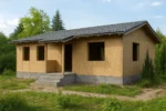 Дом «К-82», 82 м², 1 этаж, в черновой отделке: коробка из СИП-панелей OSB-3, двускатная кровля из металлочерепицы, проёмы без окон и дверей