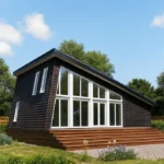 Проект дома «К-93В» из СИП-панелей, 93 м² — одноэтажный дом с темным фасадом, панорамными окнами и террасой | HotWell.KZ