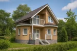 Проект дома «Л-110» из СИП-панелей, 110 м² — двухэтажный дом с бежевым фасадом, коричневой крышей и балконом | HotWell.KZ