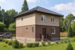 Проект дома «Л-150Б» из СИП-панелей, 150 м² — двухэтажный дом с кирпичным фасадом, черной крышей и крыльцом | HotWell.KZ
