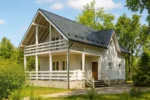 Проект дома «Л-174» из СИП-панелей, 174 м² — двухэтажный дом с белым фасадом, черной крышей и балконом | HotWell.KZ