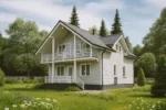 Проект дома «Л-180Б» из СИП-панелей, 180 м² — двухэтажный дом с серым фасадом, черной крышей и балконом | HotWell.KZ