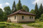 Проект дома «Л-91» из СИП-панелей, 91 м² — одноэтажный дом с бежевым фасадом и коричневой крышей | HotWell.KZ