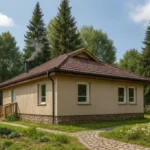 Проект дома «Л-91» из СИП-панелей, 91 м² — одноэтажный дом с бежевым фасадом и коричневой крышей | HotWell.KZ
