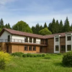 Проект дома «Л-938» из СИП-панелей, 938 м² — двухэтажный дом с деревянным фасадом, коричневой крышей и балконом | HotWell.KZ