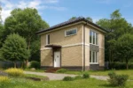 Проект дома «М-104Б» из СИП-панелей, 104 м² — двухэтажный дом с бежевым фасадом и черной крышей | HotWell.KZ