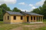 Дом «М-126», 126 м², 1 этаж, в черновой отделке: коробка из СИП-панелей OSB-3, двускатная кровля из металлочерепицы, проёмы без окон и дверей