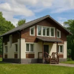 Проект дома «М-164» из СИП-панелей, 164 м² — двухэтажный дом с коричневым фасадом, серой крышей и крыльцом | HotWell.KZ