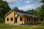 Дом «М-181», 181 м², 1 этаж, в черновой отделке: коробка из СИП-панелей OSB-3, двускатная кровля из металлочерепицы, проёмы без окон и дверей
