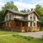Проект дома «М-329» из СИП-панелей, 329 м² — двухэтажный дом с серой крышей, деревянным фасадом и террасой | HotWell.KZ