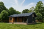 Проект дома «М-87Б» из СИП-панелей, 87 м² — одноэтажный дом с черной крышей, террасой и панорамными окнами | HotWell.KZ