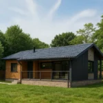 Проект дома «М-87Б» из СИП-панелей, 87 м² — одноэтажный дом с черной крышей, террасой и панорамными окнами | HotWell.KZ