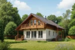 Проект дома «Н-162Б» из СИП-панелей, 162 м² — двухэтажный дом с белым фасадом, коричневой крышей и балконом | HotWell.KZ