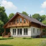 Проект дома «Н-162Б» из СИП-панелей, 162 м² — двухэтажный дом с белым фасадом, коричневой крышей и балконом | HotWell.KZ