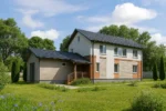 Проект дома «Н-175» из СИП-панелей, 175 м² — двухэтажный дом с белым фасадом, серой крышей и крыльцом | HotWell.KZ