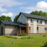 Проект дома «Н-175» из СИП-панелей, 175 м² — двухэтажный дом с белым фасадом, серой крышей и крыльцом | HotWell.KZ