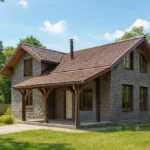 Проект дома «Н-185» из СИП-панелей, 185 м² — двухэтажный дом с серым фасадом, коричневой крышей и крыльцом | HotWell.KZ